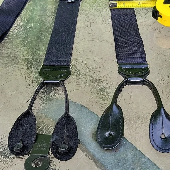 Tuxedo Black Satin Silk Genue Leather Adjustable Suspenders Made In England New - Picture 16 of 17